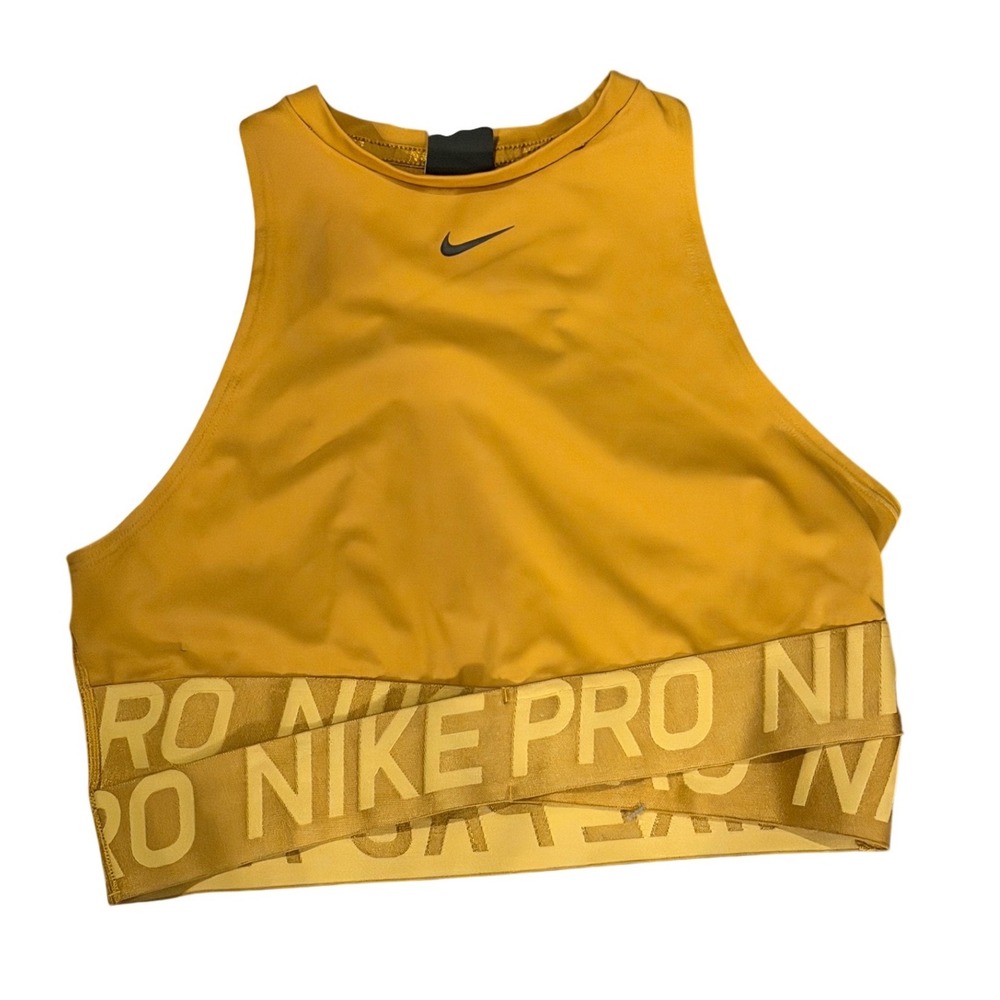 Nike Pro Dri-FIT Graphic Cropped Tank Top Yellow Gold Size L